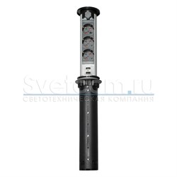 Блок розеток моторизованный вертикальный серебристый , розетки черные 3 EURO, 2 USB Д60мм - фото 23153