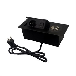 Блок розеток горизонтальный Complex, черный с беспроводной заярдкой 1 EURO , USB-A + USB-C 11.800.02.037