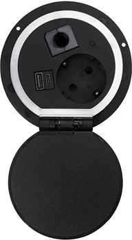 Блок розеток 51\1 секции серебро+черный механический D80мм 2 USB беспроводная зарядка 00-00000828 - фото 63064