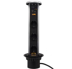 Блок розеток выдвижной вертикал., 3 гнезда, 2 USB, Д92мм, 2,0м серебристый 11.103.02.012 11.103.02.012 - фото 63066