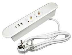 Блок розеток встраиваемый OPTIMA белый, 2 EURO, 2 USB A , 1 USB C, с нажимным выключателем 11.800.02.039