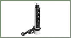 Удлинитель настольный выдвижной 3 гнезда, 2*USB серый, 230V, D60мм SPO-3GU