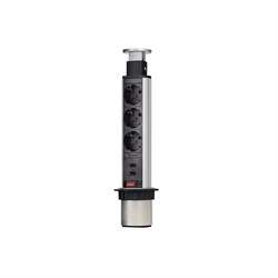 Блок розеток 105S 3 секции, Серебро + Черный, механический, D60мм, 2 USB 00-00001166