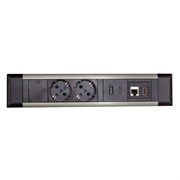 Блок розеток 41T 2 секции, Серебро + Черный,  USB + tupe C + RJ45 + HDMI