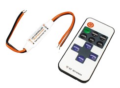 LED мини-диммер 12-24В, 6А, с ПУ(с бат) 11кнопок, вх/вых провод 2*0,35мм2 L=10см , 53*13*6мм 08.800.00.320