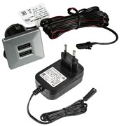 Источник питания встраиваемый квадратный серебристый , 2USB + адаптер 19.143.36.662 19.143.36.662