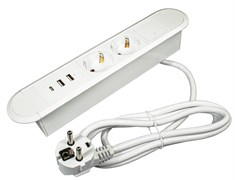 Блок розеток встраиваемый OPTIMA белый, 2 EURO, 2 USB A , 1 USB C, с нажимным выключателем 11.800.02.039