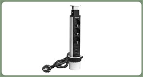 Удлинитель настольный выдвижной 3 гнезда, 2*USB серый, 230V, D60мм SPO-3GU